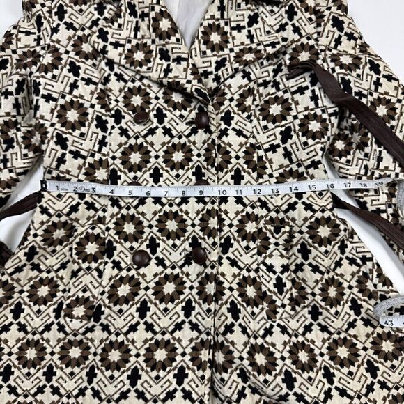 Vintage Rare 60s Lilli Ann Geometric Tapestry Leather Trim Swing Coat, Sz S - Picture 14 of 16